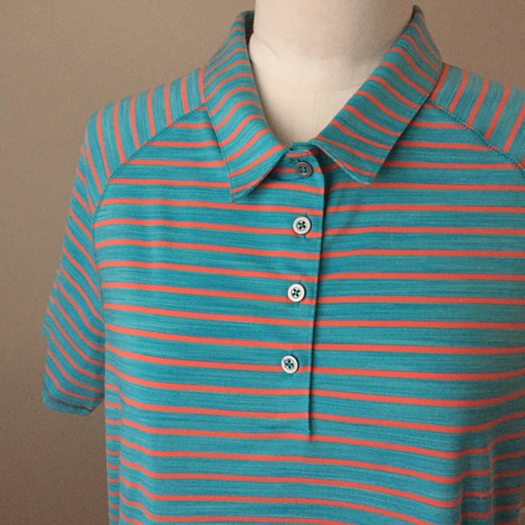 adidas Women's Golf Polo Shirt, Turquoise & Coral - Picture 7 of 8